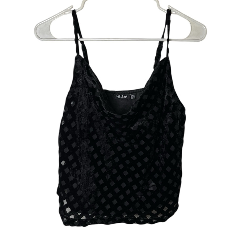 Nasty Gal Black Checkered Velvet Cowneck Camisole